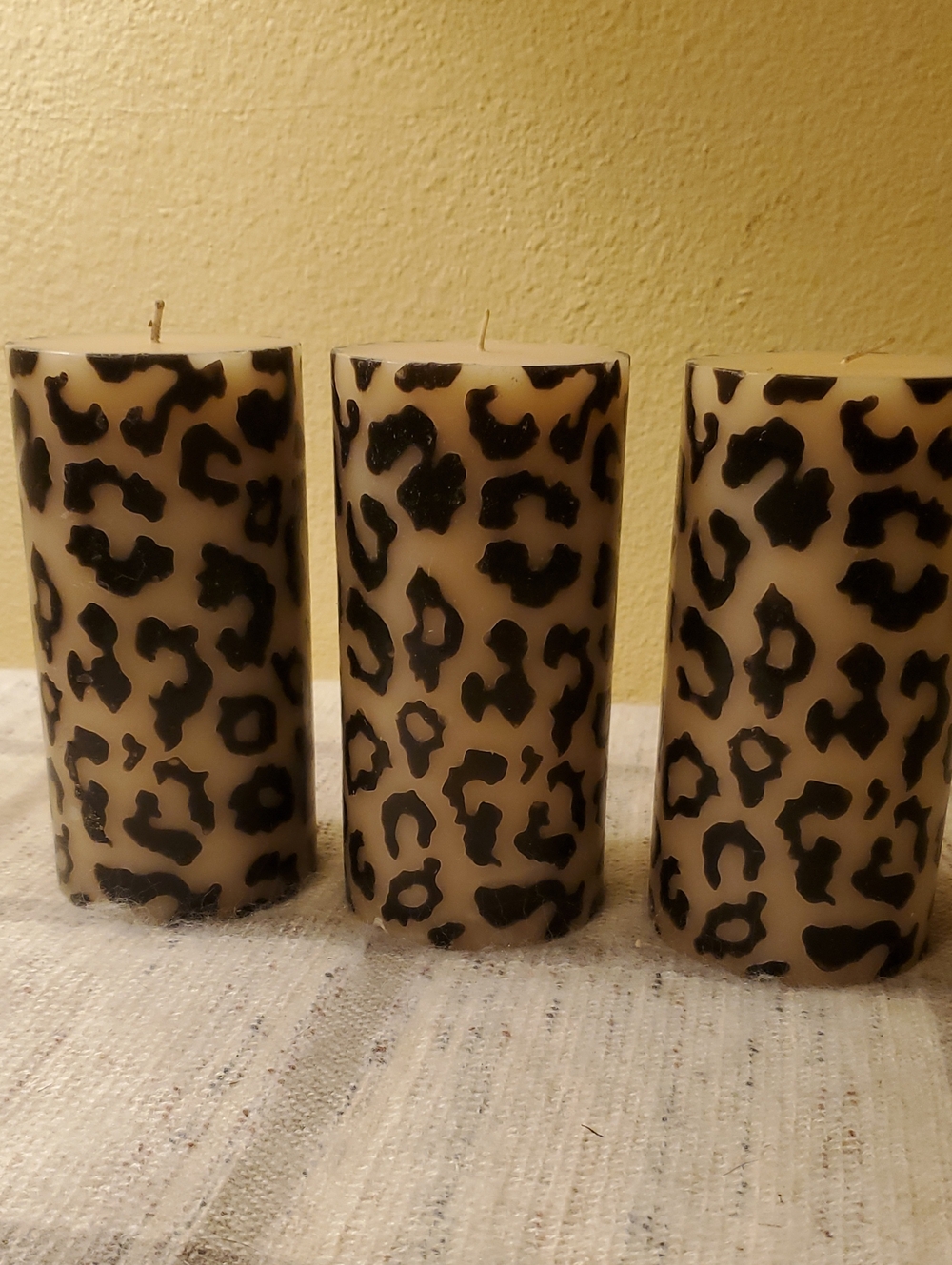 3 Leopard Print Pillar Candle - Beige and Black Home Accent